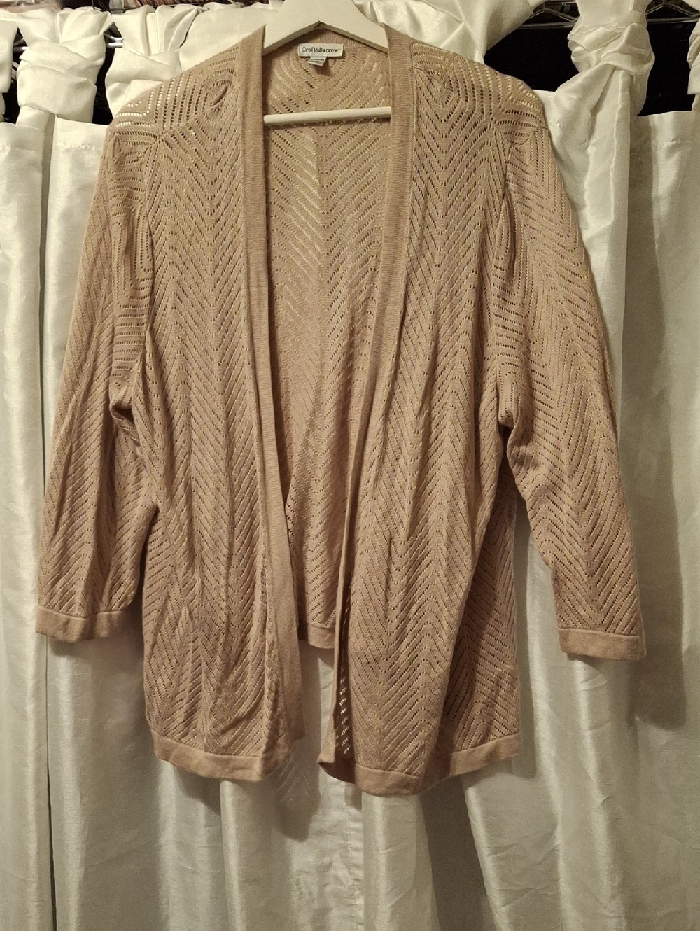 croft & barrow Beige Open-Knit Chevron Cardigan
